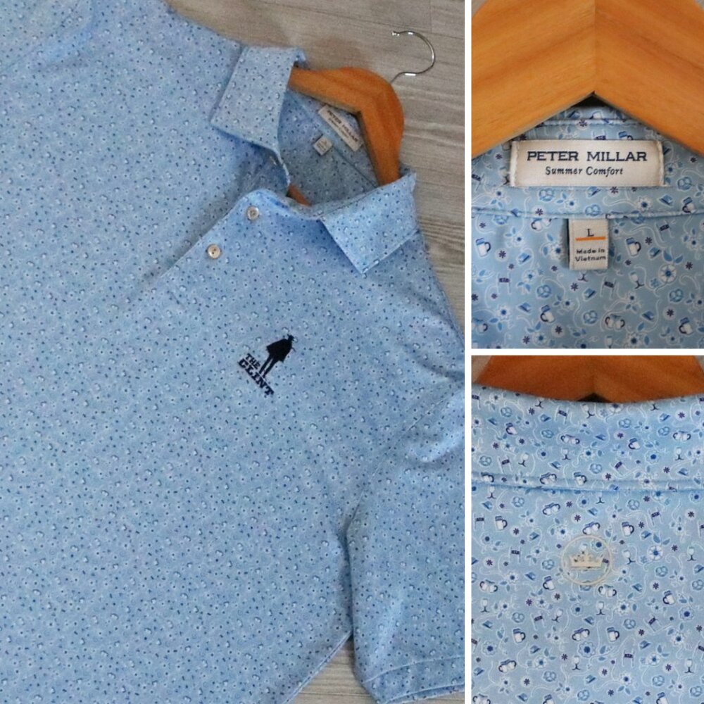 Peter Millar Crown Drinks All Over Print Mens Performance Golf Polo Shirt Size L